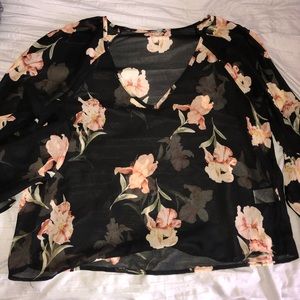 Floral Sheer Blouse w/ Ruffled Bell Sleeves